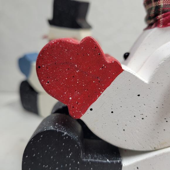 VINTAGE Wood Jointed Snowmen Handmade Christmas Holiday Winter‎ Decor - Picture 7 of 14